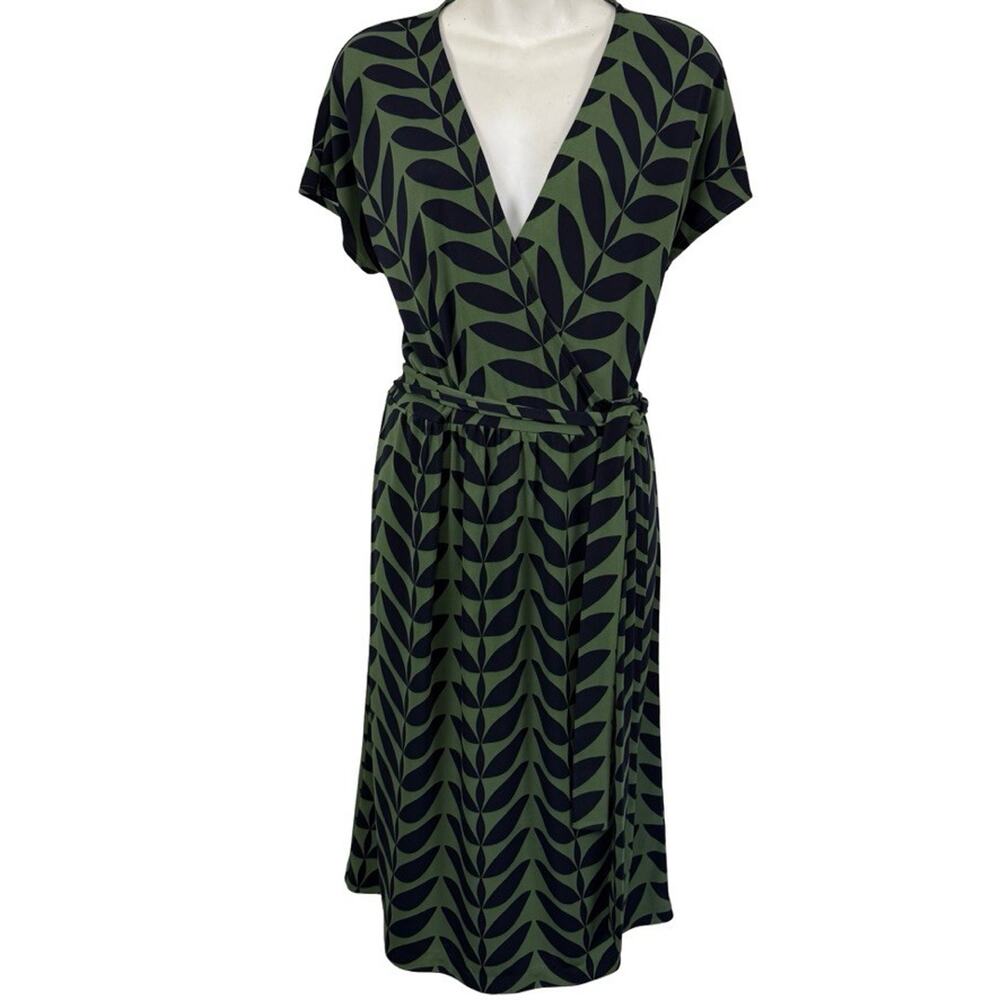 Ann Taylor Tall Womens Green Wrap Style Jersey Knit Short Sleeve Dress sz 8 T